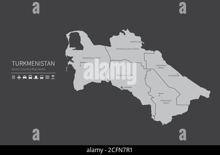 Turkmenistan map. National map of the world. Gray colored countries map series. Stock Vector