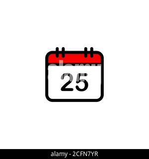 Christmas calendar day flat icon. December, 25, New Year concept. Vector on isolated white background. EPS 10 Stock Vector