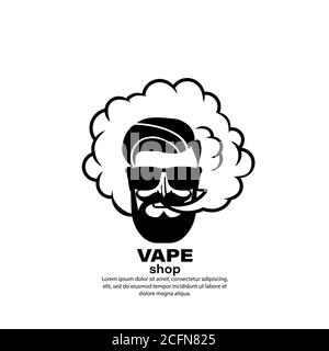 Vape shop label. Men is smoking. Vector on isolated white background. EPS 10 Stock Vector