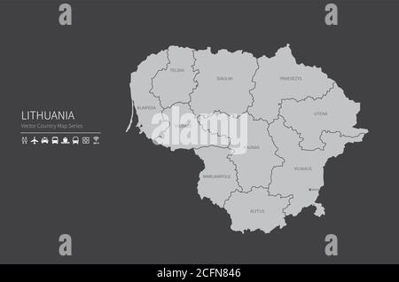 Lithuania map. National map of the world. Gray colored countries map series. Stock Vector