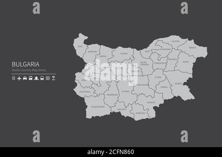Bulgaria map. National map of the world. Gray colored countries map series. Stock Vector