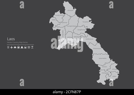 Laos map. National map of the world. Gray colored countries map series. Stock Vector
