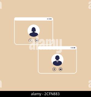 Video Call screen template. Remote project management, quarantine, working from home. Video call Interface for social communication app. Video Stock Vector