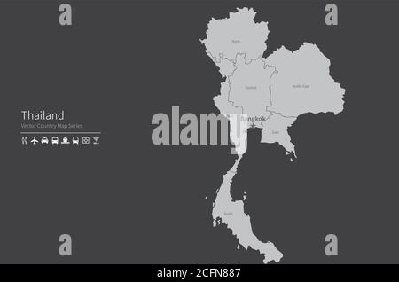 Thailand map. National map of the world. Gray colored countries map series. Stock Vector