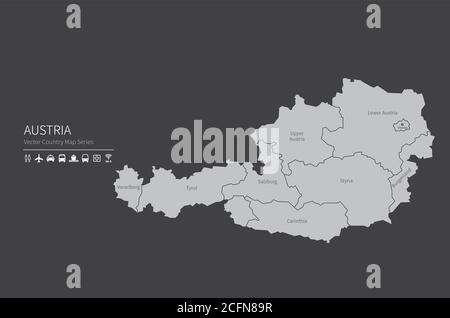 Austria map. National map of the world. Gray colored countries map series. Stock Vector
