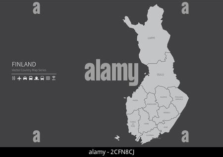 finland map. National map of the world. Gray colored countries map series. Stock Vector