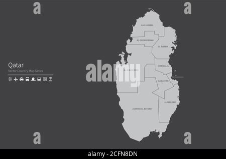 Qatar map. National map of the world. Gray colored countries map series. Stock Vector