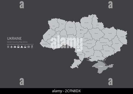 Ukraine map. National map of the world. Gray colored countries map series. Stock Vector