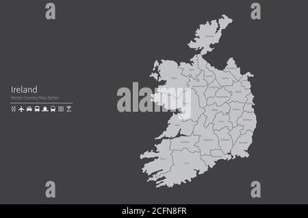 Ireland map. National map of the world. Gray colored countries map series. Stock Vector