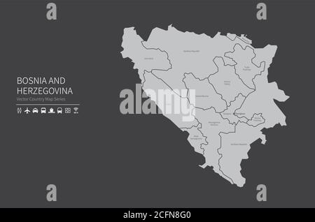 Bosnia map. National map of the world. Gray colored countries map series. Stock Vector