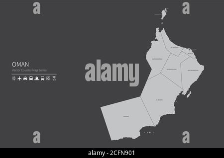 Oman map. National map of the world. Gray colored countries map series. Stock Vector