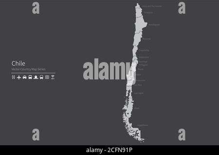 Chile map. National map of the world. Gray colored countries map series. Stock Vector
