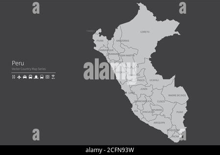 Peru map. National map of the world. Gray colored countries map series. Stock Vector