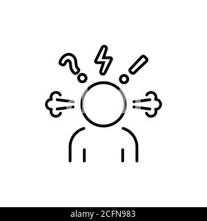 Angry person line icon. Steam is coming out from ears. Frustration, burnout, furious. Annoyed man. Stress symptom. Vector on isolated white background Stock Vector