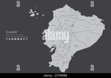 Ecuador map. National map of the world. Gray colored countries map series. Stock Vector