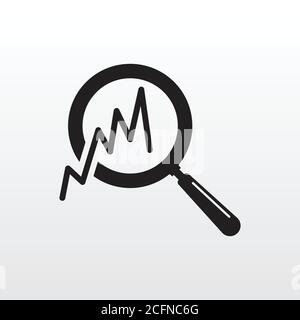 Data analysis marketing graph search icon. Financial graph black isolated search icon. Stock Vector