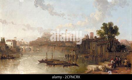 Roberts David - a View of the Palace of the Caesars Rome from the River Tiber - British School - 19th  Century Stock Photo