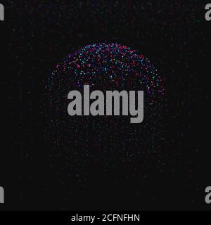 Big data visualization. Circular particles of falling multicolored data units on dark background. Science, technology theme. Vector illustration. Stock Vector