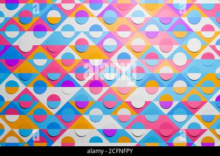 Multicolored pattern in geometric ornamental style with squares and circles. Abstract background texture in geometric ornamental style. Flawless desig Stock Photo