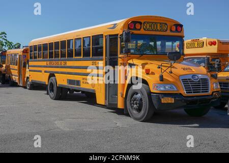 New York, United States. 04th Sep, 2020. New York yellow school buses seen in a parking lot. Credit: SOPA Images Limited/Alamy Live News Stock Photo