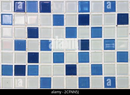 Blue and white glass mosaic in the bathroom, minimal style design background Stock Photo