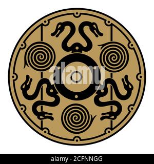 Illustration of ancient scandinavian viking shield Stock Vector