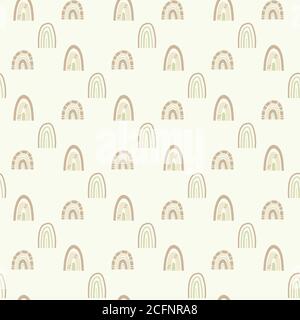 Seamless patterns. Illustration of a cute rainbow in green and brown colors on a light background. Scandinavian design. The concept of kids textiles Stock Vector