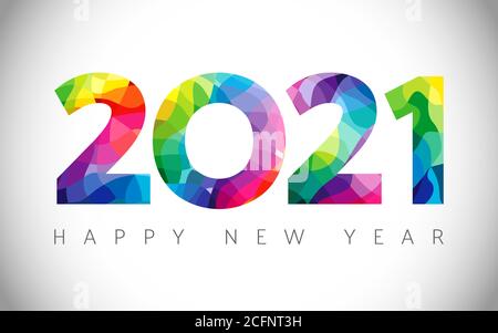 2021 A Happy New Year congrats concept. Stained glass logotype. Abstract isolated graphic design template. Decorative colorful title. Coloured digits. Stock Vector
