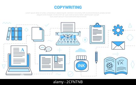 copywriting or copywiter concept with icon set template banner with modern blue color style Stock Vector