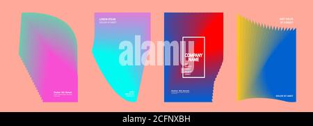 Modern covers design set vector. Abstract bright neon pattern retro style. Dynamic colorful fluid texture halftone gradient lines. Futuristic geometri Stock Vector