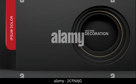 Vector abstract, luxurious black background with gold and red accents. Frame for text. Template for business project,  design, banner. Stock Vector