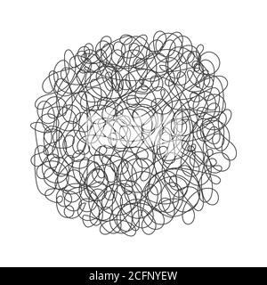 Tangle chaos abstract hand drawn messy scribble ball vector illustration. Stock Vector