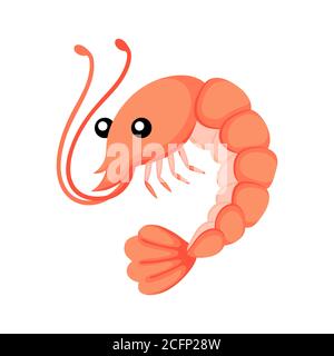 Cute funny shrimp print on white background. Ocean cartoon animal character for design of album, scrapbook, greeting card, invitation, wall decor. Stock Vector