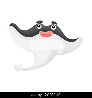 Cute funny stingray print on white background. Ocean cartoon animal character for design of album, scrapbook, greeting card, invitation, wall decor. Stock Vector