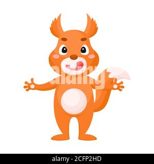 Cute funny squirrel print on white background. Woodland cartoon animal character for design of album, scrapbook, greeting card, invitation, wall decor Stock Vector
