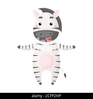 Cute funny zebra print on white background. African cartoon animal character for design of album, scrapbook, greeting card, invitation, wall decor. Stock Vector