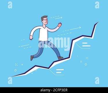 Running businessman on diagram. Business concept Stock Vector