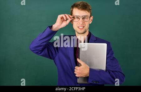 Teacher using modern software self education, digital classes concept. Stock Photo