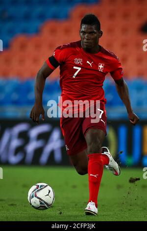 Basel, Switzerland. 06th Sep, 2020. Football: Nations League A, Switzerland - Germany, group stage, group 4, 2nd matchday at St. Jakob-Park. Breel Embolo from Switzerland in action. Credit: Christian Charisius/dpa/Alamy Live News Stock Photo