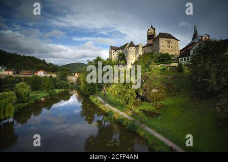 View of Loket Castle over the river. Loket. Czech Republic Stock Photo