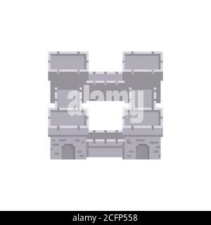 Pixel art grey stone towers and walls citadel - vector retro 8 bit game design fortress texture illustration isolated Stock Vector