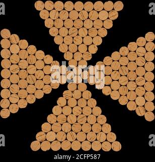 Cork stoppers for wine bottles arranged neatly and geometrically for commercial, brand and advertising use Stock Photo