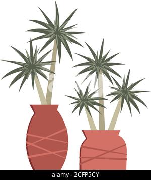 Retro style illustration of two flower pots with palm trees. Stock Vector