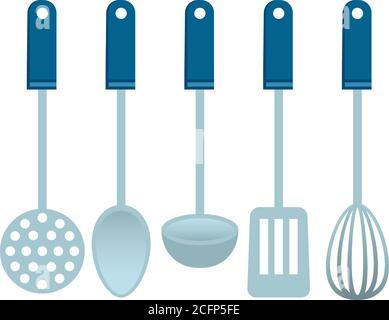 Retro style illustration of various kitchen utensils. Stock Vector
