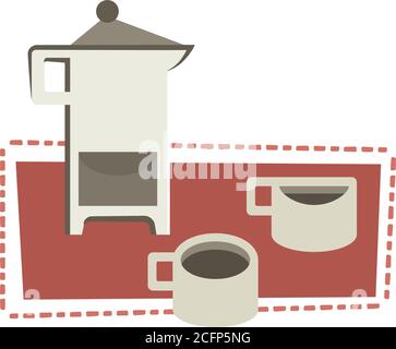 Retro style illustration of a coffee pot and two cups of coffee. Stock Vector