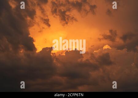 Beautiful red clouds in the sky. Beautiful summer sunset Stock Photo