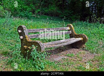 Woodland bench. Serpentine Woods, Fellside, Kendal, Cumbria, England, United Kingdom, Europe. Stock Photo