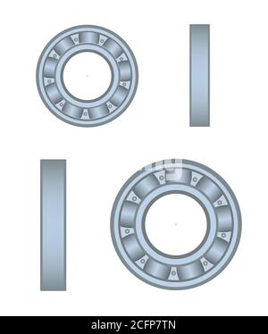 Steel metal bearings. vector illustration isolated on a white background. side view and full face. machine element, Stock Vector