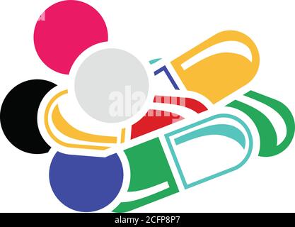 Pill And Tabs Icon. Flat Color Design. Vector Illustration. Stock Vector