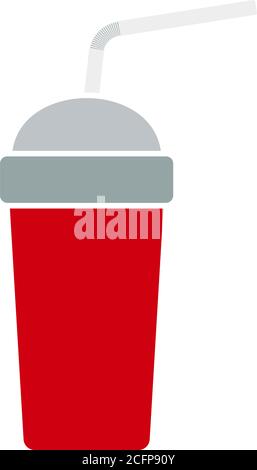 Disposable Soda Cup And Flexible Stick Icon. Flat Color Design. Vector Illustration. Stock Vector